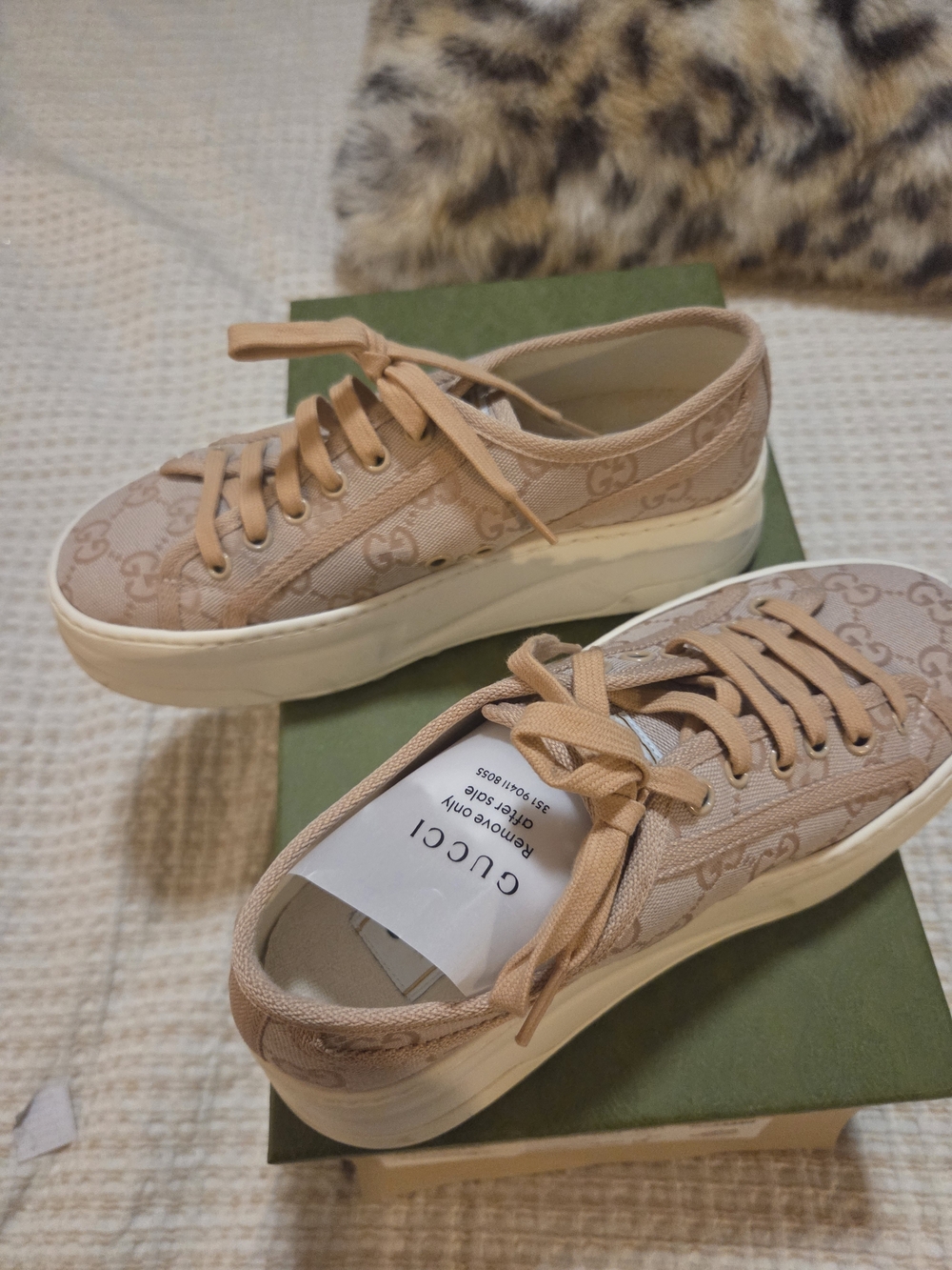 Gucci Beige GG Canvas Platform Sneakers with Cream Sole